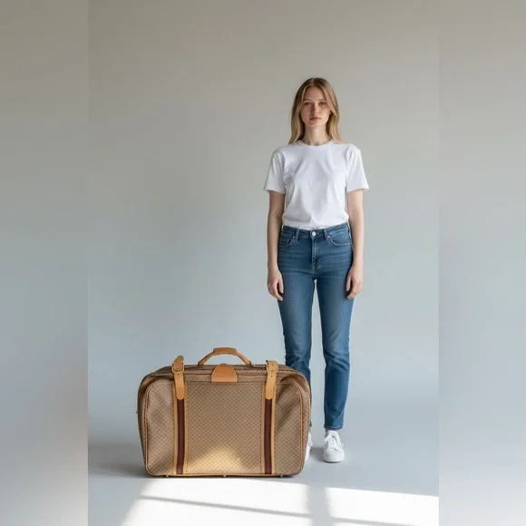 Gucci Vintage Authentic Coated Canvas Luggage Large Stripes 1980’s GG Monogram - Picture 1 of 15